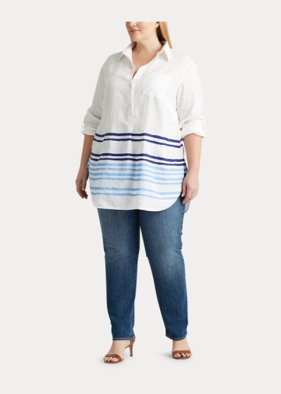 Women's Ralph Lauren Striped Linen Shirts | 385107ZEF